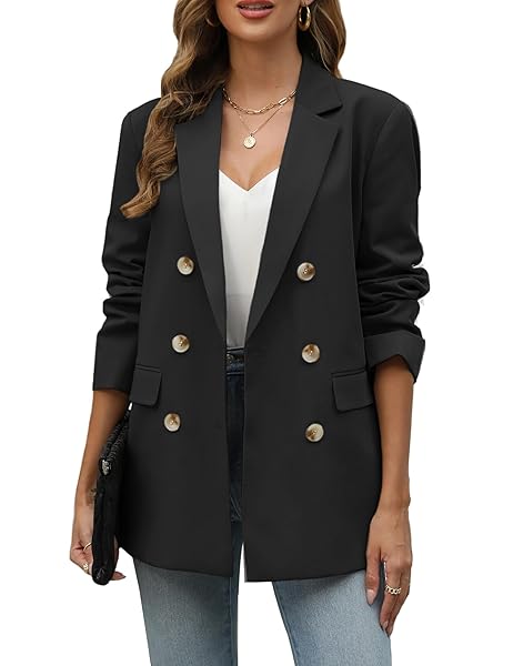 YOETAUN WOMENS 2023 OVERSIZED BLAZERS JACKET LAPEL COLLAR OPEN FRONT BUTTON LONG SLEEVE CASUAL OUTFITS TOP BLACK