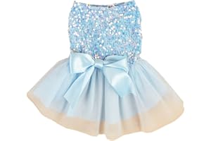QWINEE Bow Decor Dog Dress Cute Puppy Dress Skirt Tutu Bling Princess Cat Dress Summer Birthday Party Pet Dress for Small Medium Large Dogs Cats Kitten Girls Blue S
