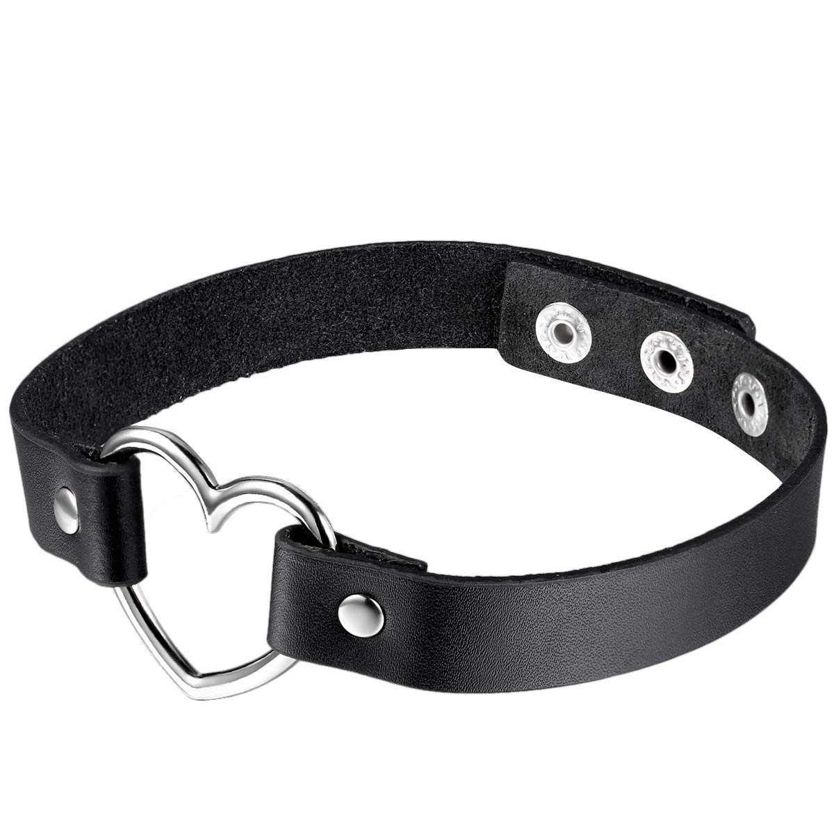 Cupimatch Adjustable Black Gothic Leather Choker, Metal Heart Love Collar Necklace Chain for Women