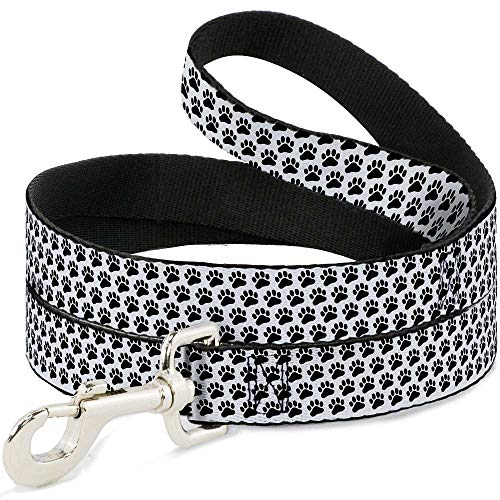Buckle-Down Dog Leash Paw Print White Black Available in Different Lengths and…