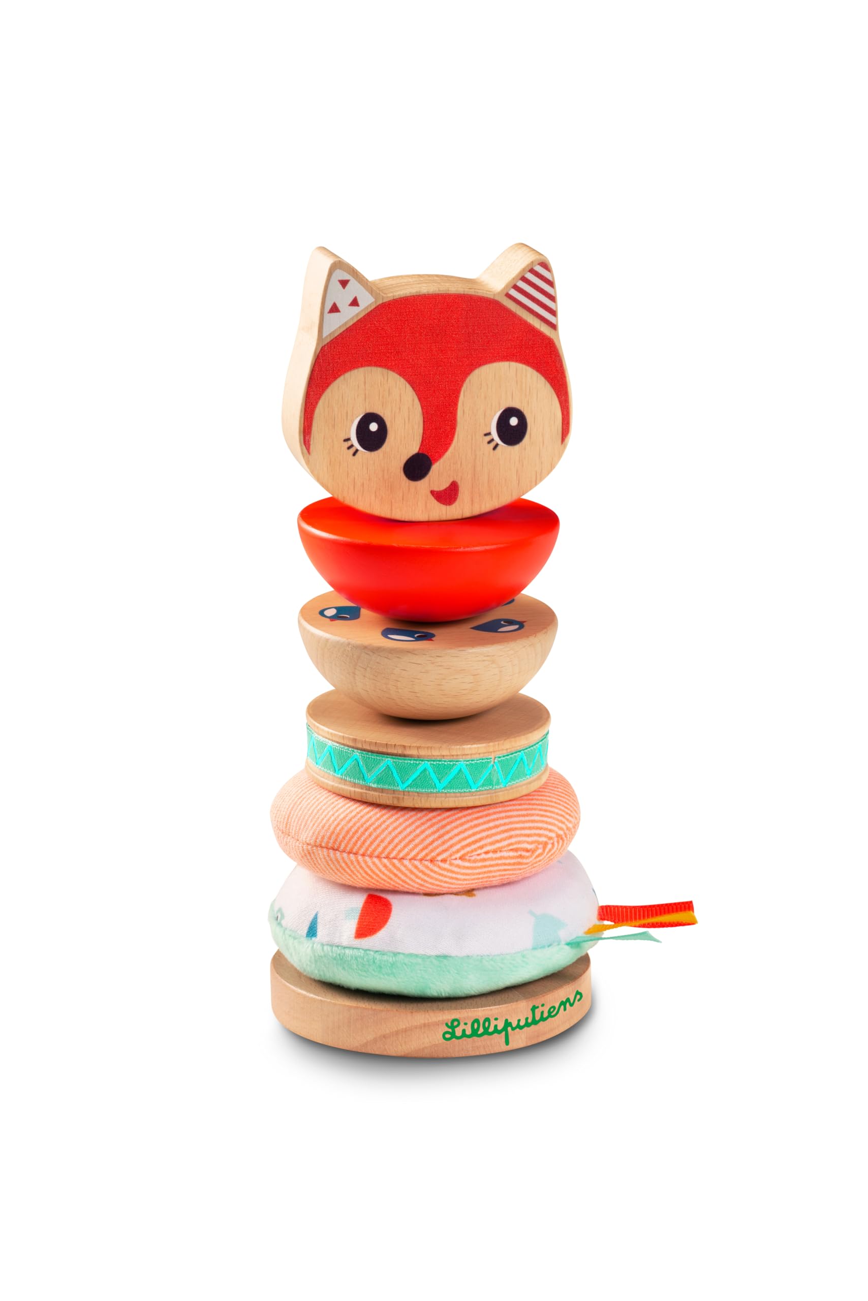 LILLIPUTIENS - Stacking Pyramid for Kids Alice the Fox - Educational toy in wood and fabric - Creative stacking of multicolored pieces - Develops fine motor skills - From 12 months - 83114