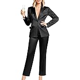 Kelyaa Women's 2 Piece Satin Suit Double Side Bows One Button Peaked Lapel Outfits Party Wedding Blazer Jackets and Pants Set