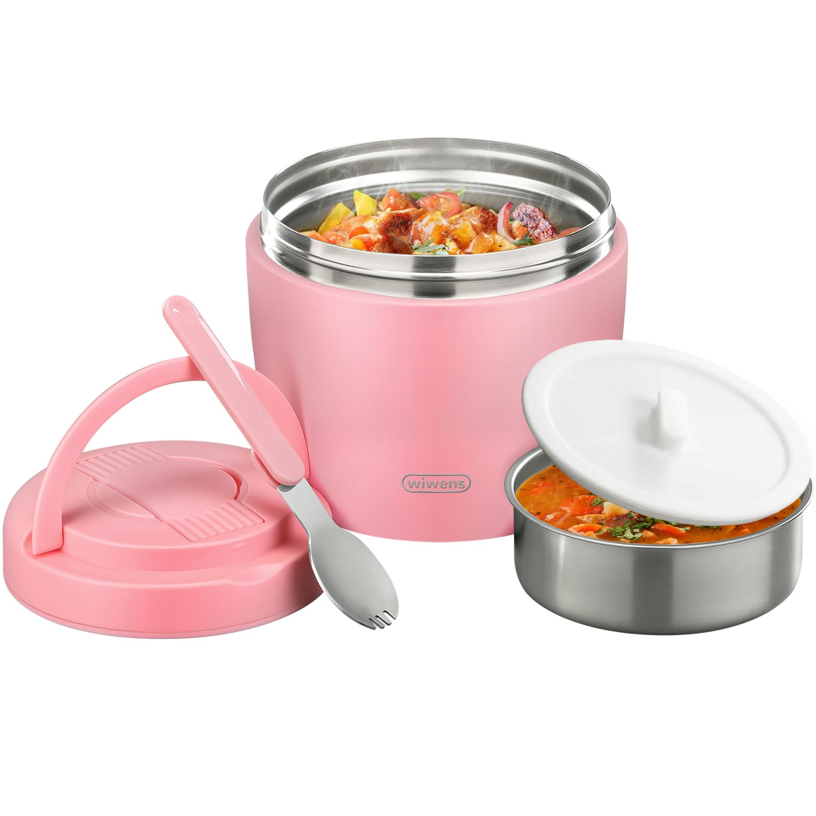Photo 1 of wiwens Thermo Food Jar for Hot Food Adults 32OZ Soup Thermo Lunch Containers Wide Mouth Vacuum Insulated Stainless Steel Leakproof Bento Box with Spoon (Pink2)