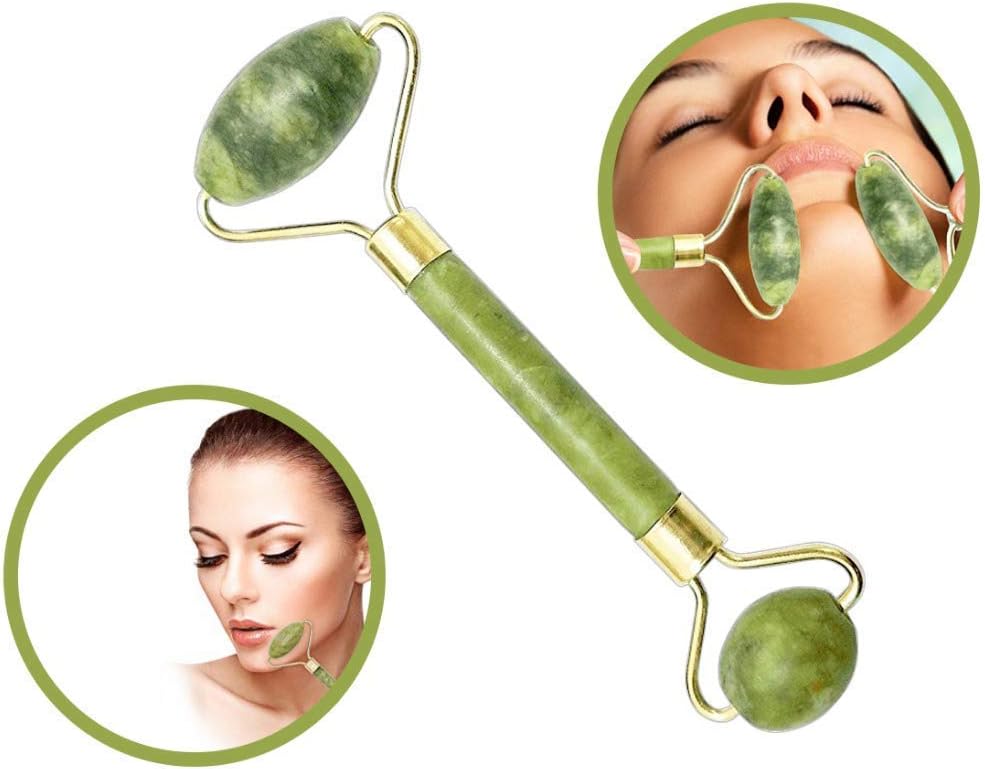 Jade Roller, Anti Aging Jade Roller Gua Sha Scraping Tool Massage Stones Set