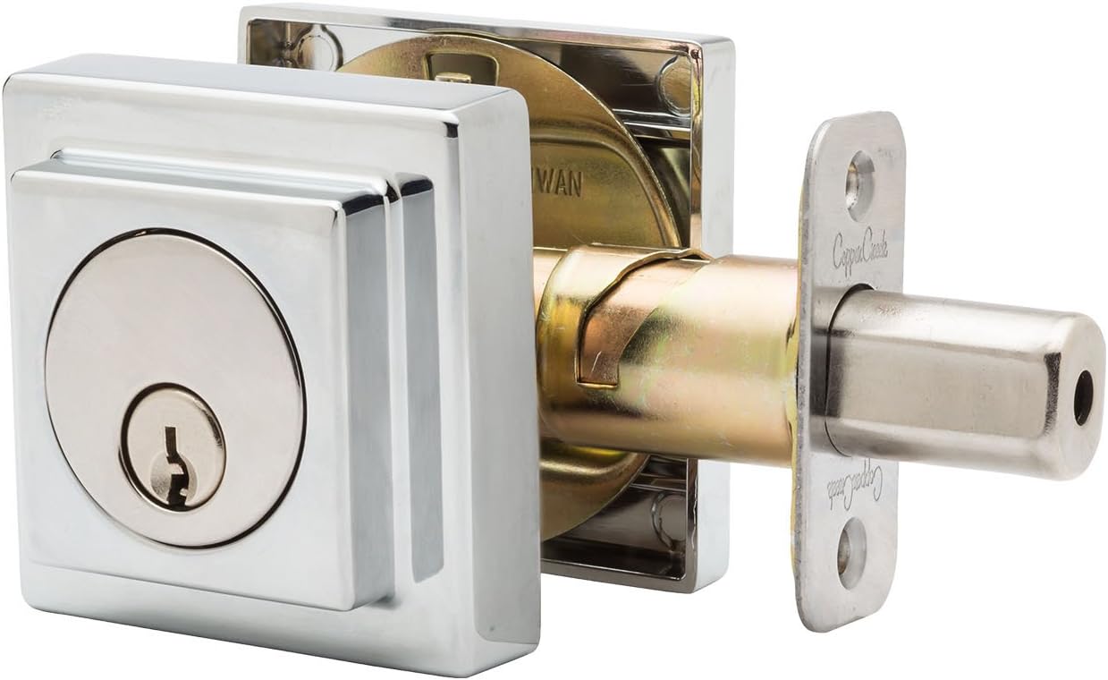 Copper Creek DBS2410PS Contemporary Single Cylinder Deadbolt, Square, Polished Stainless