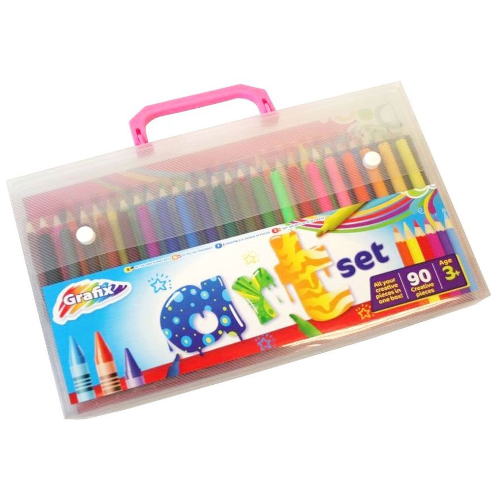 90 Piece Colouring Set for Kids – Includes Wax Crayons, Oil Pastels, Felt Tip Pens & Colouring Pencils – Art & Craft Kit in Sturdy Carry Case – Ideal for Boys & Girls Aged 3+