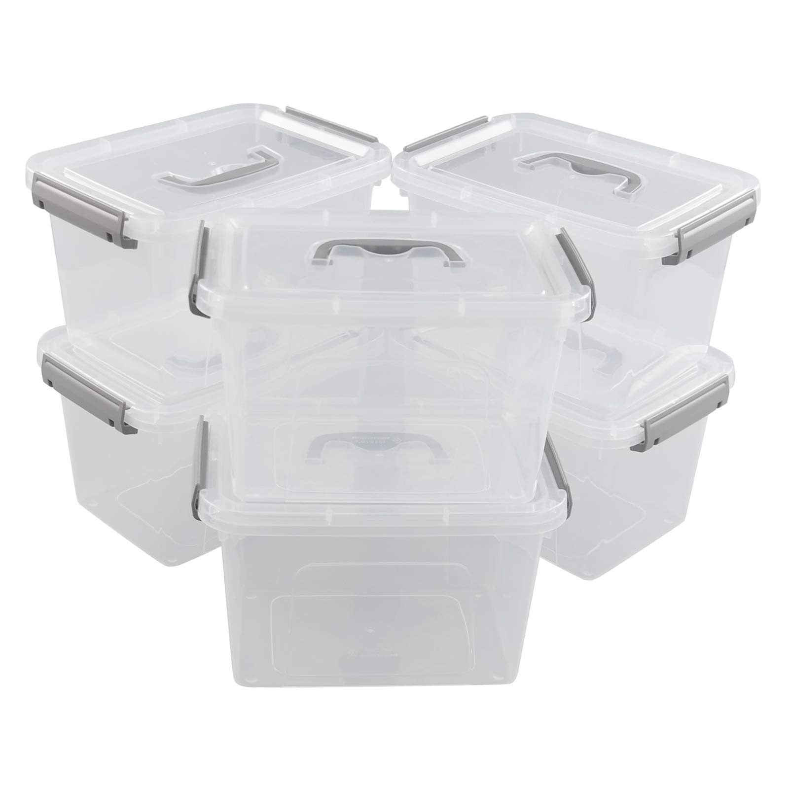 Leendines 5.5 Liter Plastic Lidded Storage Box, Clear Boxes, 6 Pack