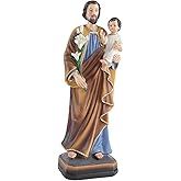 St. Joseph with Child Jesus Statue - 12 Inch Patron Saint of Fathers & Workers Hand Painted Catholic Religious Figurine for Home Protection & Altar Decor