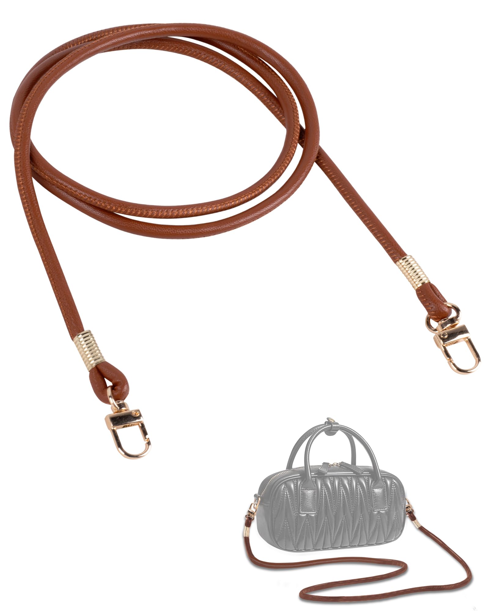 MEGAVOW 1 pcs Replacement Bag Strap Handle, PU Leather Handbag Straps Purse Cross Body Bag Strap with Metal Swivel Hook, Universal DIY Accessories for Bag Making, Brown, 120cm