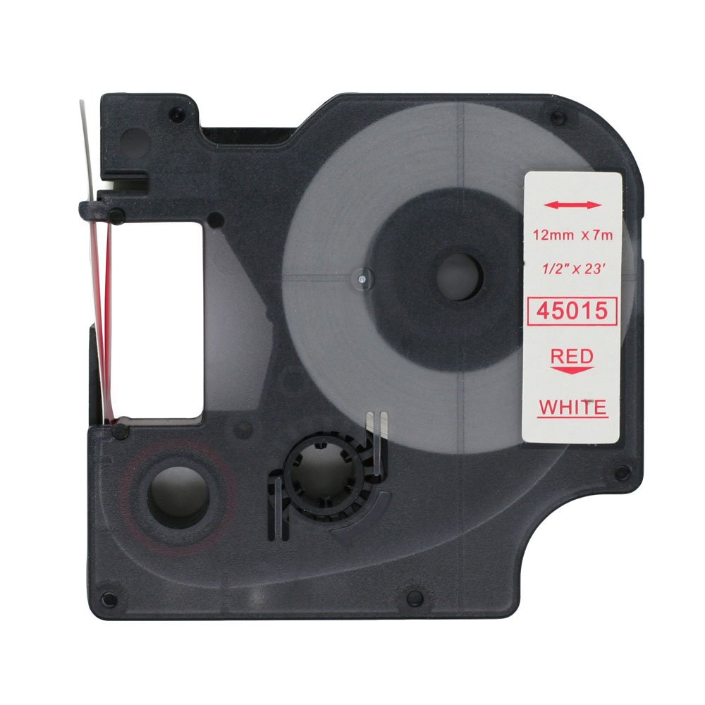 BROVACS 1 Pack Red on White Label Tape Compatible for DYMO D1 45015 12mm 1/2" OPA2215