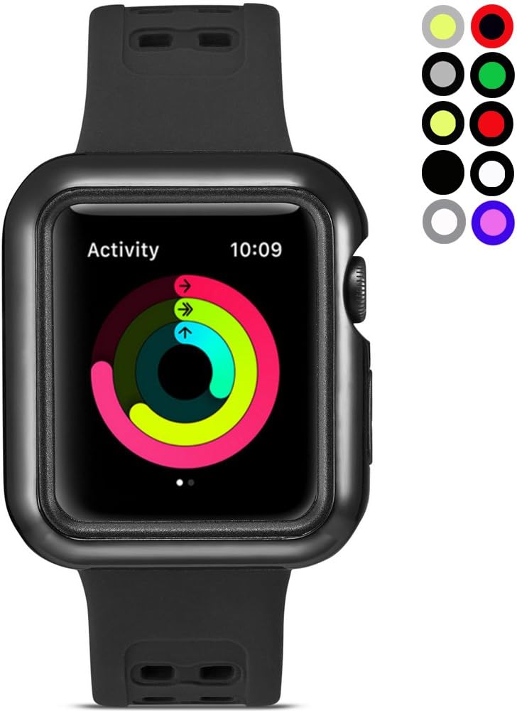 Watruer Compatible Apple Watch Band with Case, 42mm Shock-Proof and Shatter-Resistant Protective Case with Silicone Sport iWatch Band for Apple Watch Series 3/2/1 Sport Edition - Black