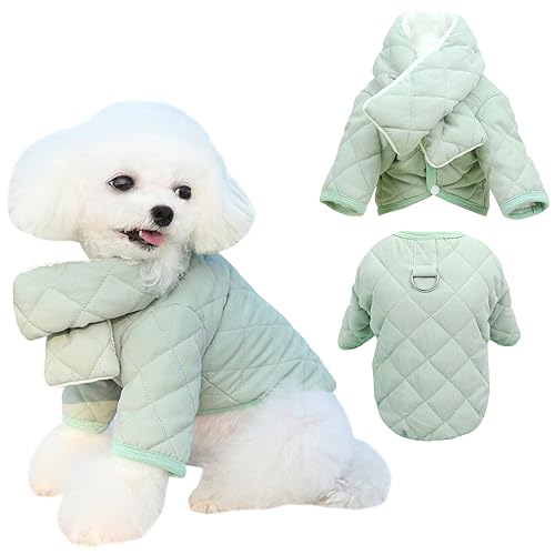 Kunyeah Warm Dog Coat with Scarf Pet Cotton Cold Weather Outfit Thick Puppy Clothes Plaid Pattern Pet Snow Jacket Cat Winter Autumn Jumpsuit Pet Soft Apparel (Green, Medium)