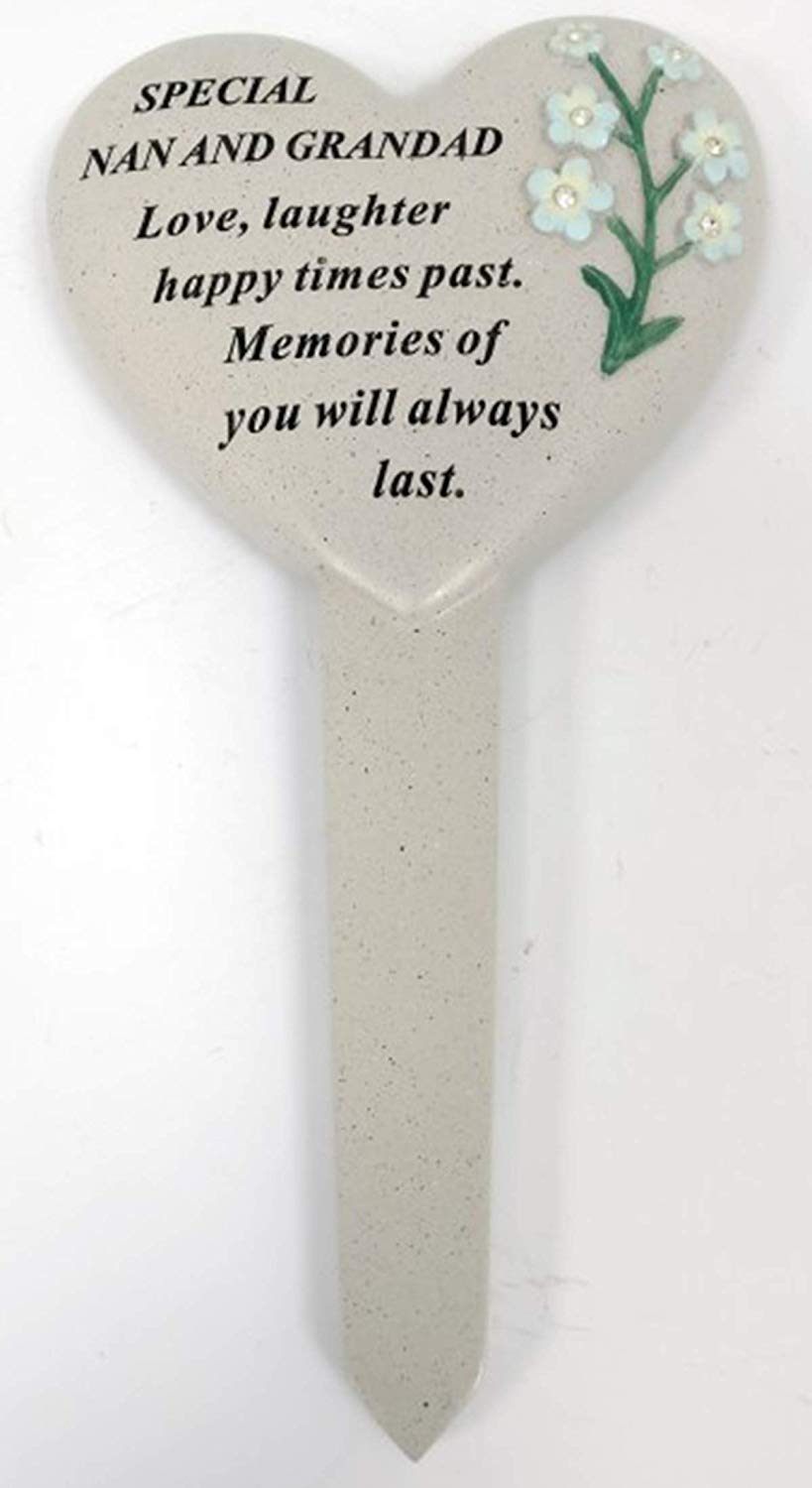David Fischhoff Special Nan and Grandad Forget Me Not Heart Stake, Durable Poly Resin Cream Waterproof and Weather Resistant, 13.5 X 1 X 23 Cm