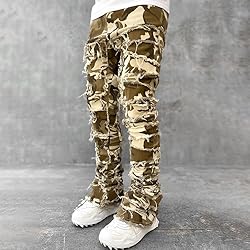 Kodaruber Mens Stacked Jeans Slim Fit Ripped Skinny