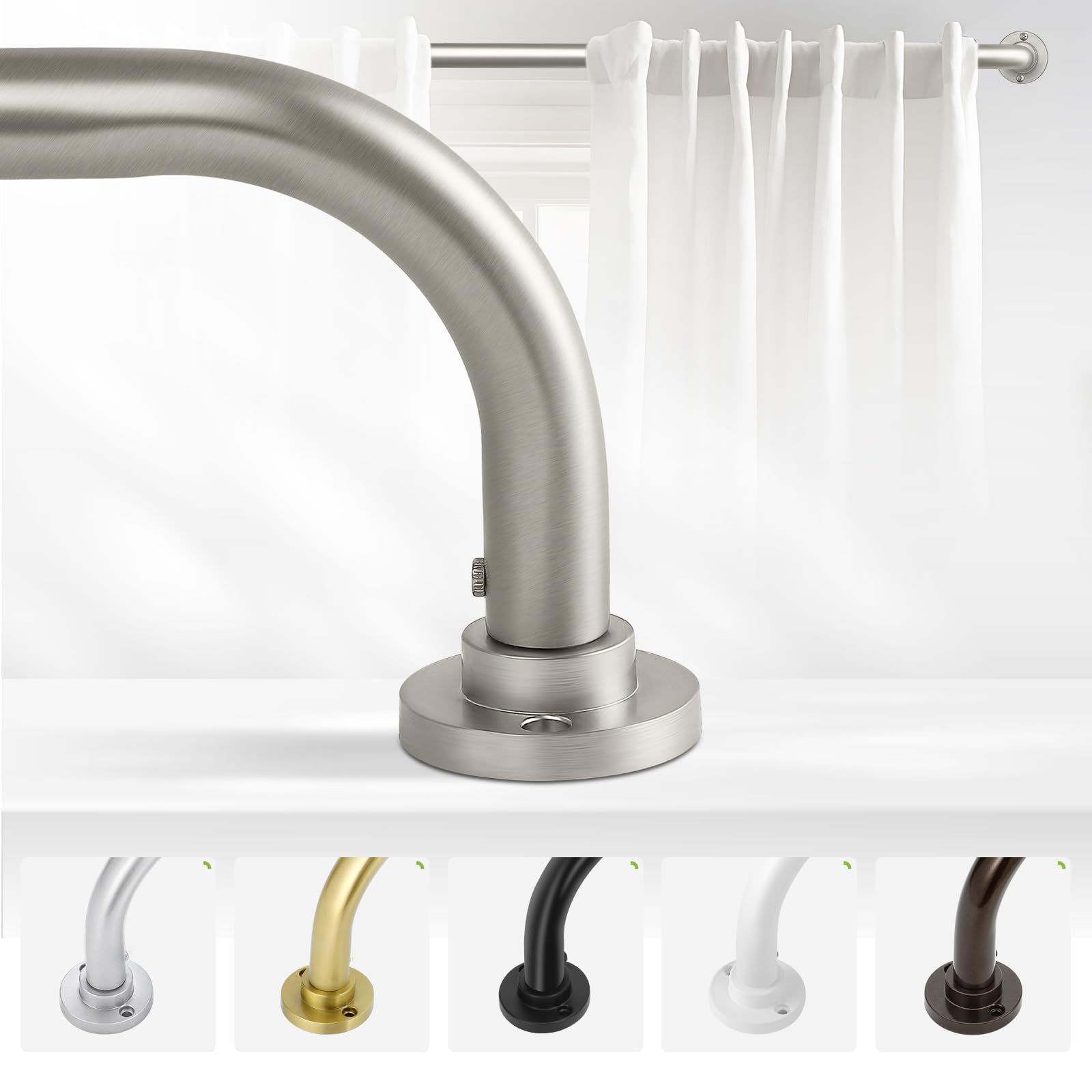 Photo 1 of TANGWIN Nickel Wrap Around Curtain Rods 28 to 60 In:Blackout Heavy duty Adjustable Window Curtain Rod for Bedroom,Industrial Darkening Curved French Metal Single Drapery Rods Easy Install,Satin Nickel