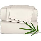 Pure Bamboo California King Sheets, Genuine 100% Organic Viscose Derived from Bamboo Bed Sheet Set, Soft & Cooling, Double Stitching, 2 Year Quality Promise (California King, Creme)