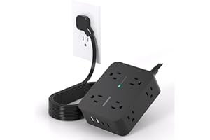 HANYCONY 10 Ft Power Strip Long Cord, Extension Cord Surge Protector with Flat Plug, 8 Outlets 4 USB Charging Station(2 USB C), Wall Multiple Plug Outlet Extender for Home Office Desk