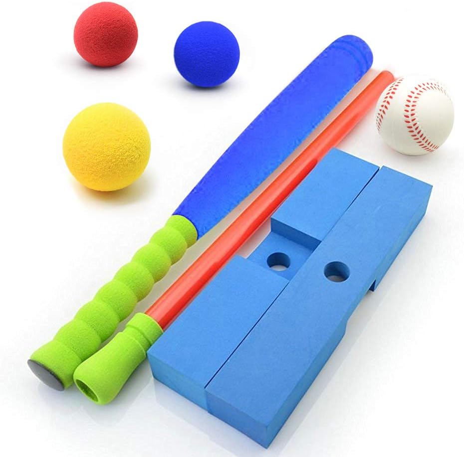 CeleMoon 16.5 inch Kids Foam T Ball Baseball Set Toy for Toddlers, 8 Different Colored Balls Included + Carry/Organize Bag, for Kids 1 2 3 Years (T Ball): Toys & Games