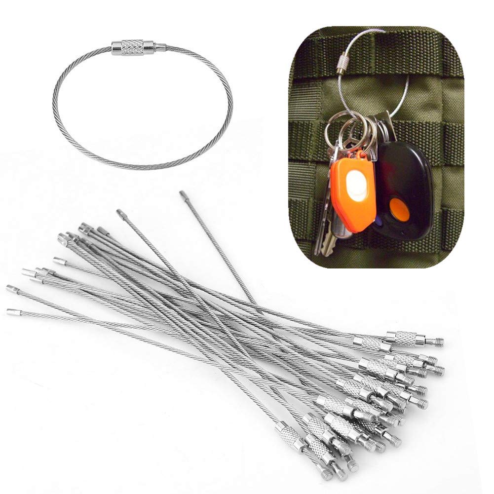 20 Pcs Stainless Steel Wire Key Rings, Cable Rope Key Ring Loops With Screw Lock For Hanging Luggage Tags Or Id Tags
