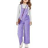 Haloumoning Girls Corduroy Overalls Kids Cute Adjustable Straps Wide Leg Jumpsuit with Pockets 5-14 Years