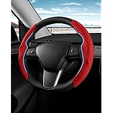 Shademax Custom-Fit for Tesla Steering Wheel Cover, Tesla Model Y/3 2017-2025 2026 (Fit Model Y Juniper 2026/ Model 3 Highland) Suede Steering Wheel Cover Non-Slip,Tesla Model Y/3 Accessories (Red)