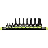 GRIPEDGE Tools | 10-PC Impact R.P.T. Star Driver Set | Sizes T20 - T60 | 1/4'' - 3/8'' - 1/2'' Drive | Made With Cr-Mo Steel | Includes Premium Aluminum Socket Rail |