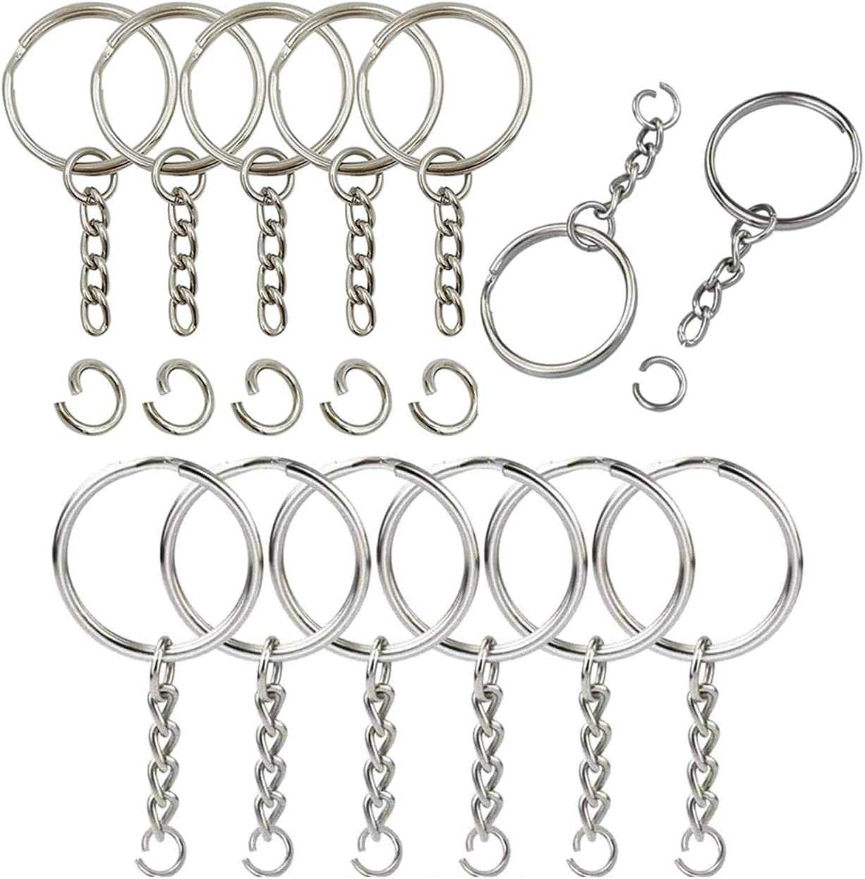 TOOLSTEK 100 Pcs Silver Key Chains Key Ring Blanks Tone Key Split Rings with Link Chain Kit for Home Car Key Chains Lanyards, Gifts, and Other Crafts Jewellery Making Open Jump Rings Bulk