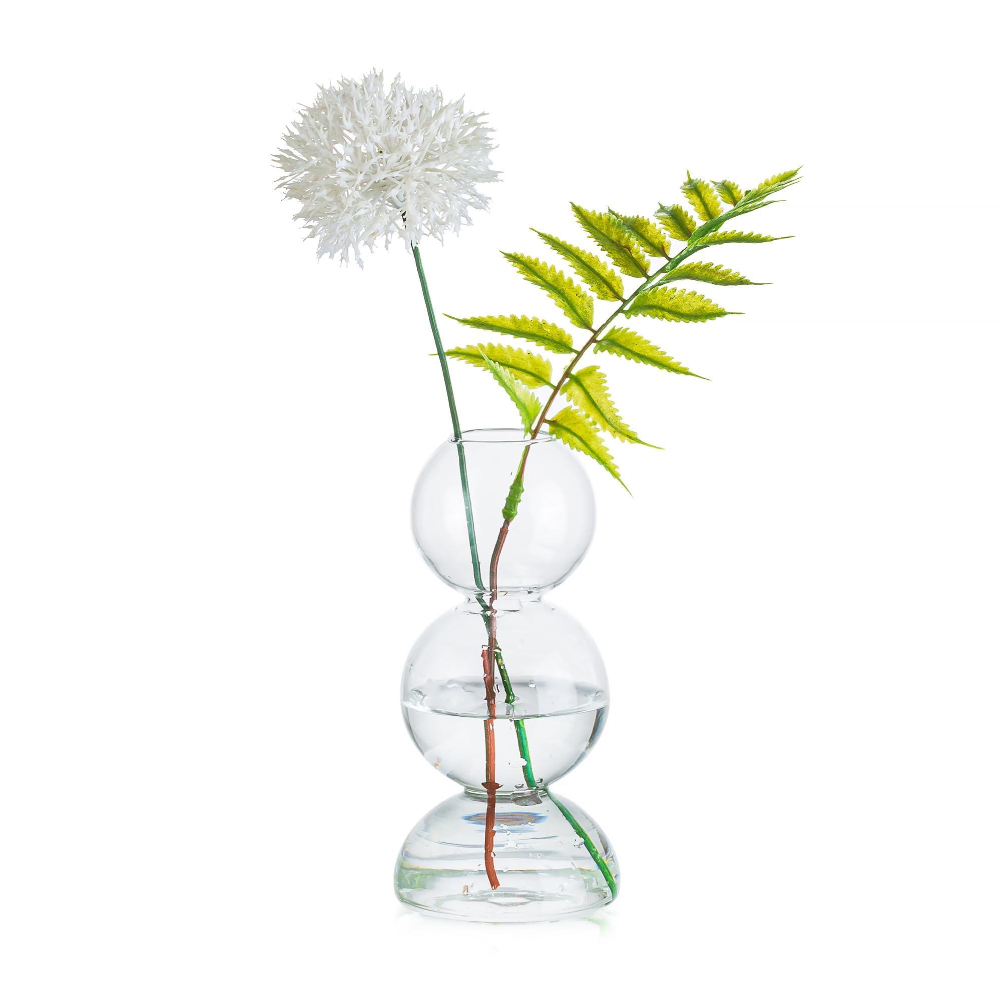 Glasseam Small Clear Round Vase for Flowers - Cute Glass Decor for Tulips, Roses - Unique Ball Design Bubble Bud Vase - Propagation Station for Living Room