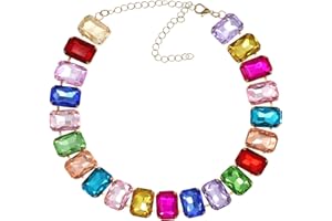 JNF Crystal Rhinestone Choker Collar Necklace For Women Colorful Gemstones Neck Chain Trendy Sparkly Statement Piece Crystal Rhinestone Bib Necklace