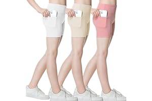 B&GCozy 3 Pack Girls Volleyball Shorts with Pockets Athletic Gymnastics Cheer Shorts Kids Yoga Dance Compression Shorts