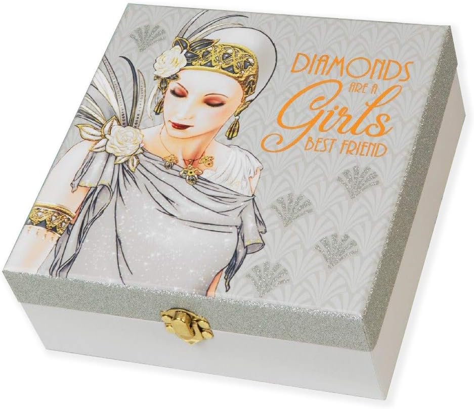 Widdop Charleston Ladies Silver Glitter Lady Art Deco Memory Keepsake Storage Gift Box SP1051