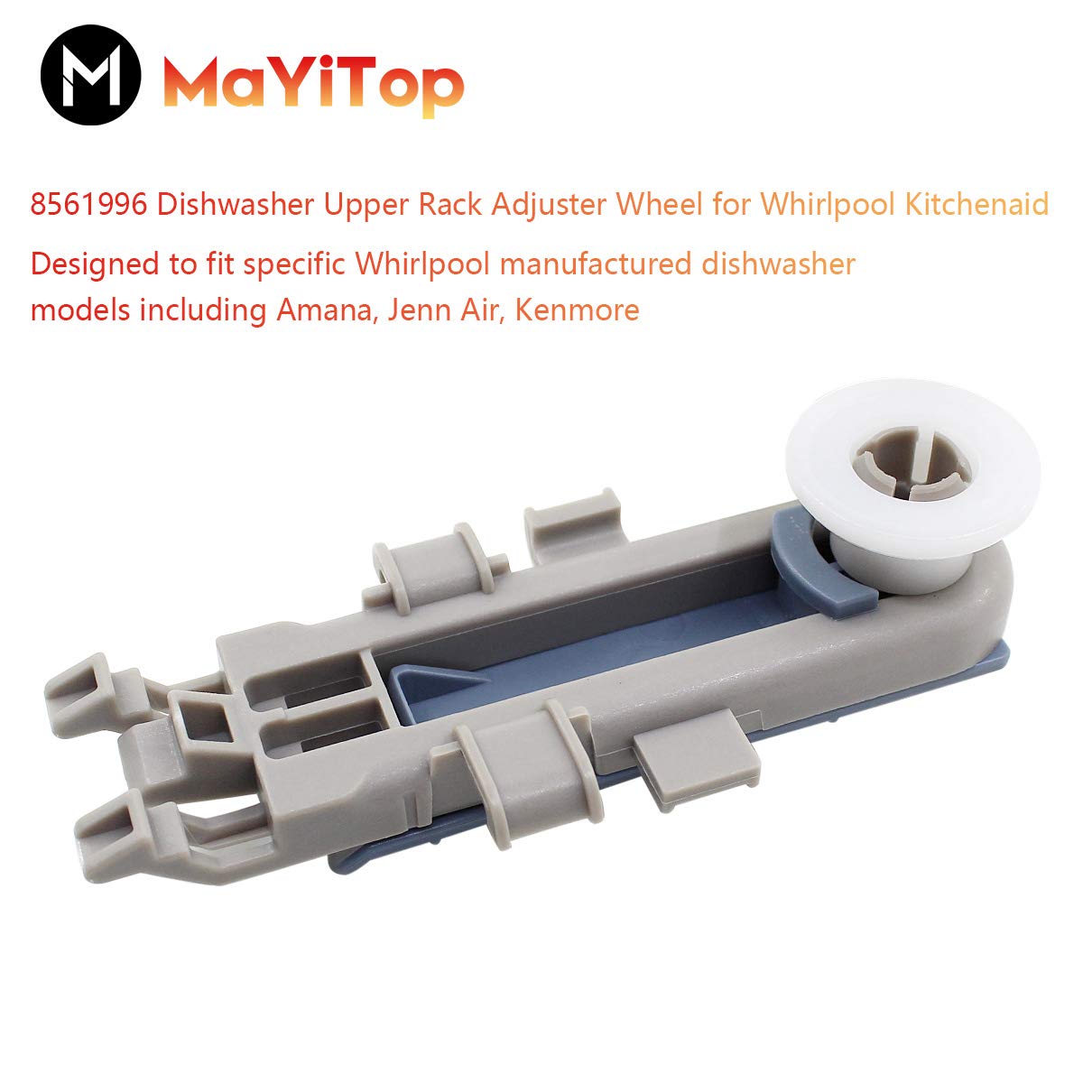 MAYITOP Dishwasher Upper Rack Wheels Adjuster 2 Pack Compatible with Whirlpool,Amana, Jenn Air, Kenmore, Magic Chef, Maytag and Roper AP6285708 WP8561996 W10889280 8561996