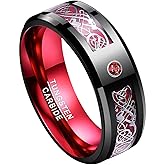 TUNGSTORY Mens Tungsten Wedding Bands - 8mm Celtic Dragon Ring Black and Red Ring with Carbon Fiber and CZ Inlay Beveled Edges Comfort Fit Size 6-16