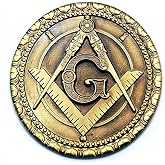 Square &amp; Compass Round Masonic Auto Emblem - [Antique Brass][3'' Diameter]