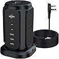 AiJoy Surge Protector Power Strip Tower with 9 Outlets and 5 USB Ports (2 USB C),1200J Surge Protection, 6.5ft 1625W Flat Extension Cord with Multiple Outlets for Home Office Dorm Desk Accessories