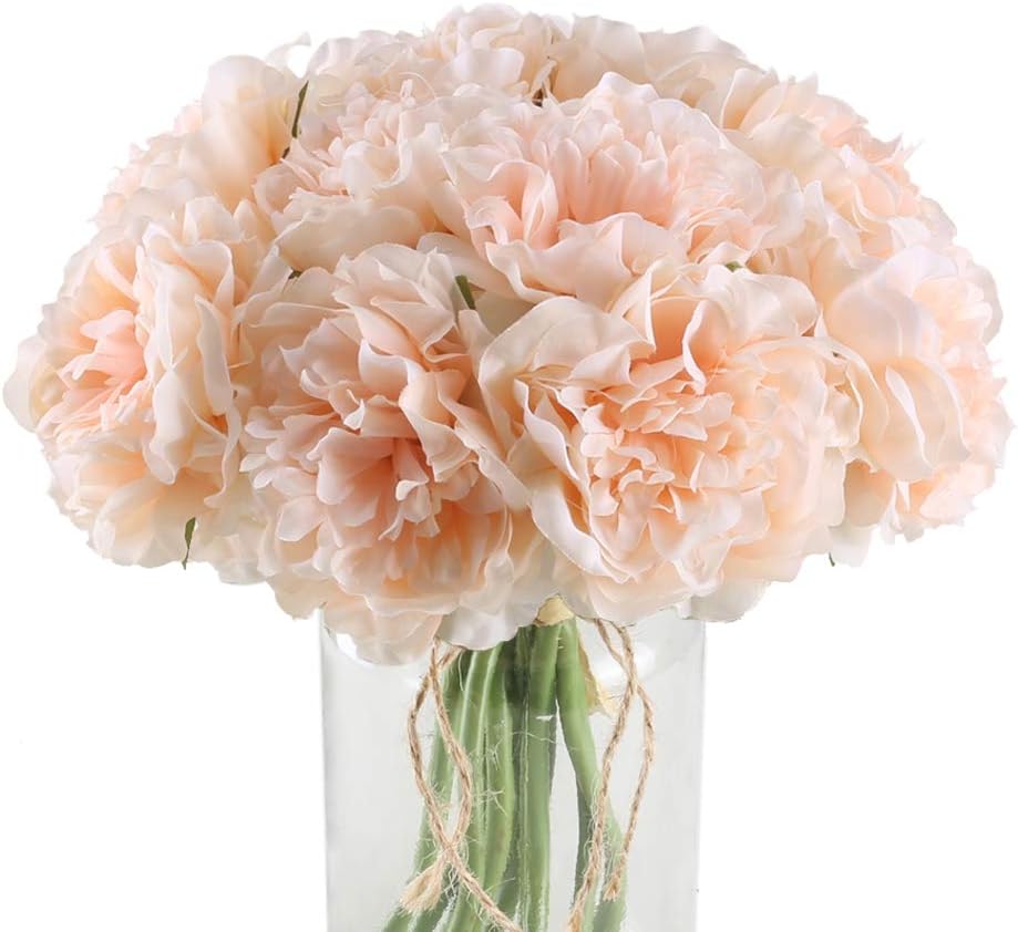 XYXCMOR 2Pcs Silk Peoies Flowers 10 Heads Artificial Flower Bouquet Fake Flowers Vintage Hydrangeas Floral Arrangements for Bridal Wedding Home Table Decor Single Stem Light Pink