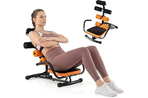 GYMAX Ab Machine, Adjustable Sit Up Exercise Equipment with Foam Roller & Handle, Multifunctional Workout Ab Trainer for Home