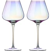 E-liu Red Wine Glasses Crystal Glass, 23 oz. Large Bowl, Long Stemmed Glassware - For Wine Tasting, Birthday, Anniversary or Wedding Gifts – Set of 2, Iridescent