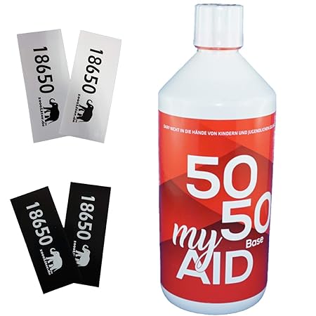 E Liquid Base My Aid 1 Liter 1000ml PUR Vape OHNE Nikotin 50VG / 50PG + 4 Akkusleeves