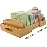 Greenwhisper Lid Organizer for Cabinet – Bamboo Kitchen Storage for Plastic Lids, Adjustable Drawer Dividers, Food Container Organizer (Fits Cabinets & Drawers) (Large)