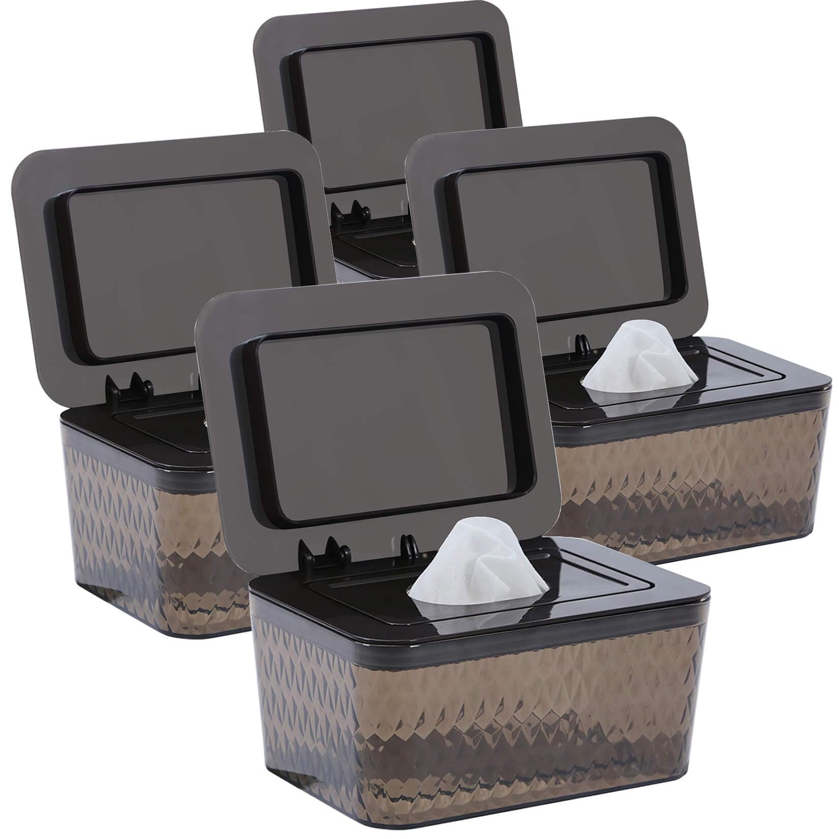 Hswt 4 Pack Wipes Dispenser Seal-Designed Wipe Dispenser Holder Wipes Case Box for Bathroom Keep Wipes Fresh, Dust-Proof & Non-Slip Image