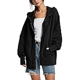 D-Sun Women's Oversized Hoodies Sweatshirts Casual Exposed Seaming Zipper Drawstring Hoodie Top