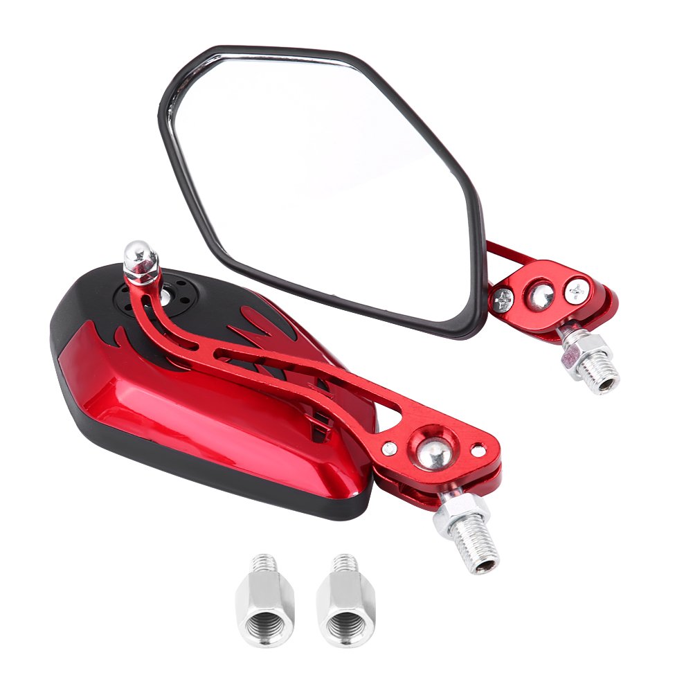 Motorcycle Wing Mirror, 1 Pair Universal Aluminum Motorcycle Rearview Mirror Motorbike Handlebar Wing Mirrors Mobility Scooters Mirrors Side View Mirrors(red)