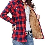 Lasher Women's Button Down Plaid Shirt Warm Long Sleeve Fleece Lined Top Blouse