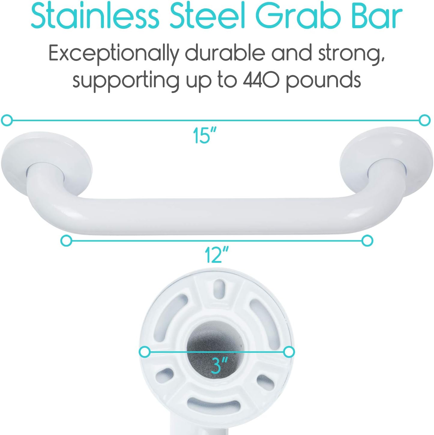 Vive Metal Grab Bar - Balance Handrail Shower Assist - Bathroom and Bathtub Mounted Safety Hand Support Rail - Stainless Steel Wall Mount for Handicap, Bath Handle, Elderly, Disabled, Injury (12 Inch): Health & Personal Care