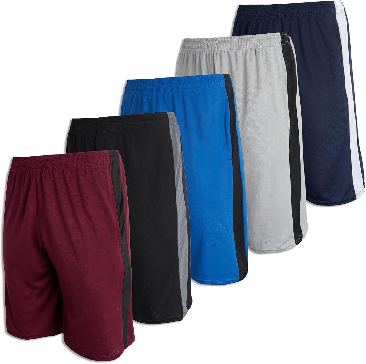 Real Essentials Boys' 5-Pack Mesh Active Athletic Performance Basketball Shorts with Pockets: Clothing