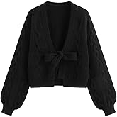 CIDER Womens Crop Tie Front Cardigan V Neck Bow Sweaters Cute Cozy Trendy Fall Outfits