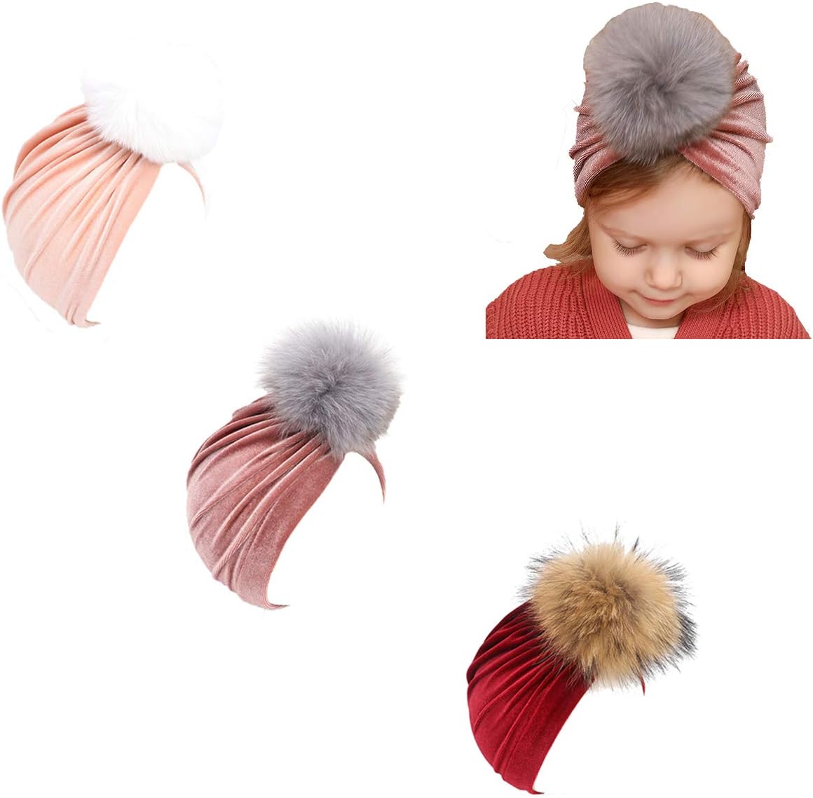 Udobuy 7 Pcs Headband Updated Version Baby Hat- Newborn Baby Girl Soft Cute Turban Knot Rabbit Hospital Hat