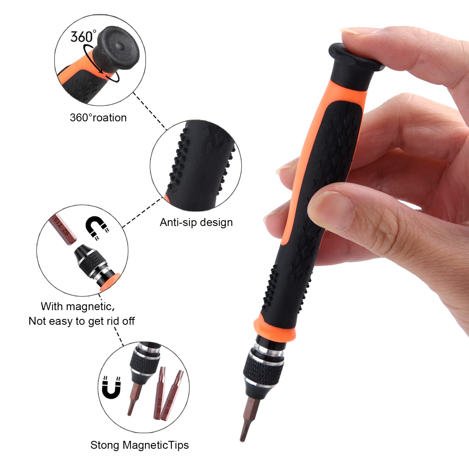 ASTARON 10 in 1 Torx Bit Set, Auswechselbare Magnetische Bits T2-T10 T15 Mit Öffnungswerkzeug, Sicherheitsschraubendreher für Telefon/Computer 5