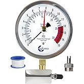 CARBO Instruments 4" Gas Test Pressure Gauge 15 Pound, 15 PSI / 30 InHg, 3/4” FNPT Con, Stainless Steel Case, Accuracy 1%, Re